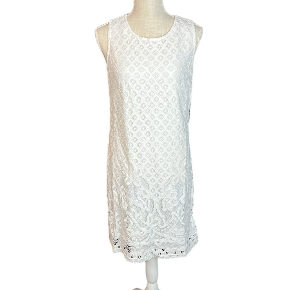 NWT Sharagano Sleeveless Midi Mini Ivory White Lace Dress Womens Petite 6 6P